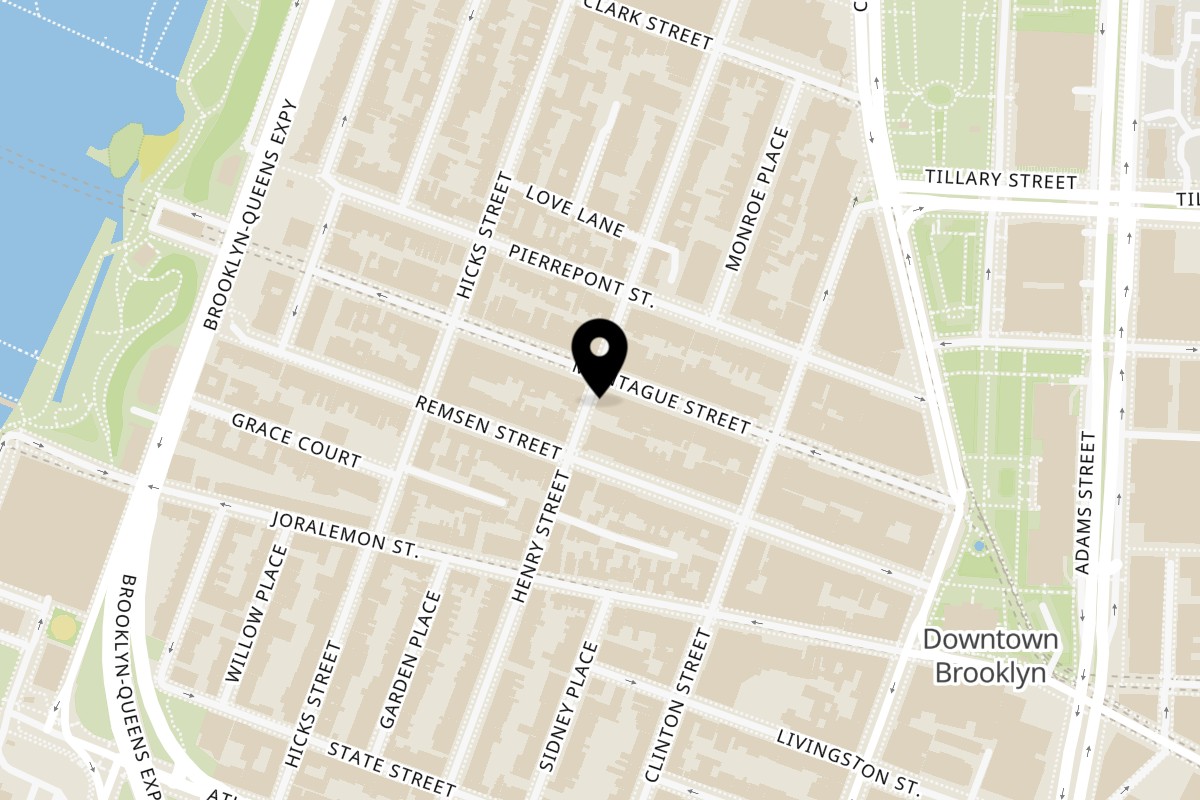 Map showing the location of Khaosan on 128 Montague St in Brooklyn